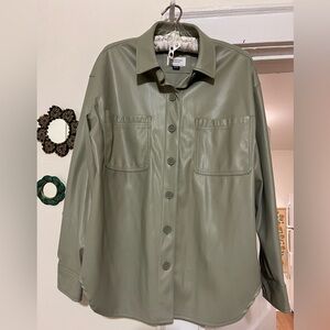 American Eagle Outfitters Light Green Faux Leather Shirt